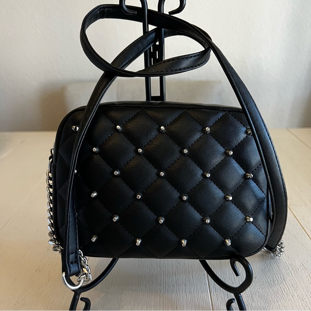 Rebecca Minkoff Diamond Quilt Top Zip Studded Crossbody Bag - Black